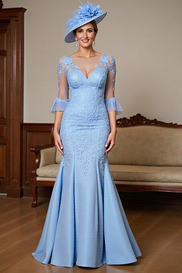 Sky Blue Mermaid Mother Of The Bride Dress With Appliques